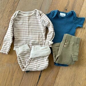 4 piece 0-3 month outfit bundle Old Navy Organic Cotton Ribbed Striped Blue Tan